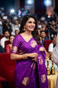 Royal Purple Jacquard Silk Saree – Celebrity Style Look