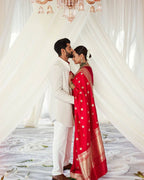 Royal Red Lichi Silk Saree with Rich Zari Pallu & Jacquard Weaving