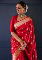 Royal Red Lichi Silk Saree with Rich Zari Pallu & Jacquard Weaving