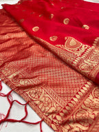 Royal Red Lichi Silk Saree with Rich Zari Pallu & Jacquard Weaving