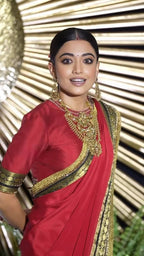 Red Silk Saree with Antique Gold Zari Border | Bridal Wedding & Festive Wear