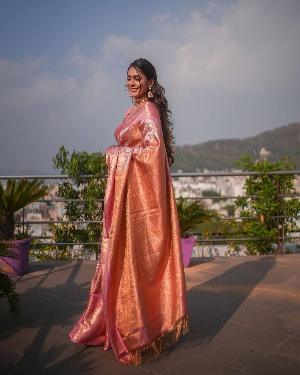 Pink Gold Silk Saree with Rich Zari Work | Elegant Wedding & Festive Wear