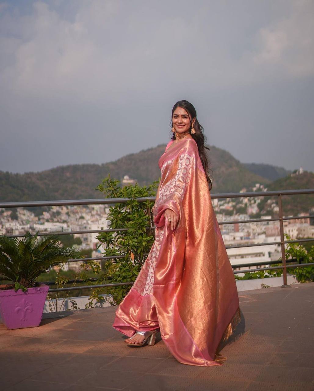 Pink Gold Silk Saree with Rich Zari Work | Elegant Wedding & Festive Wear
