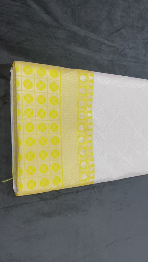 Elegant White & Yellow Soft Lichi Silk Saree with Rich Jacquard Pallu