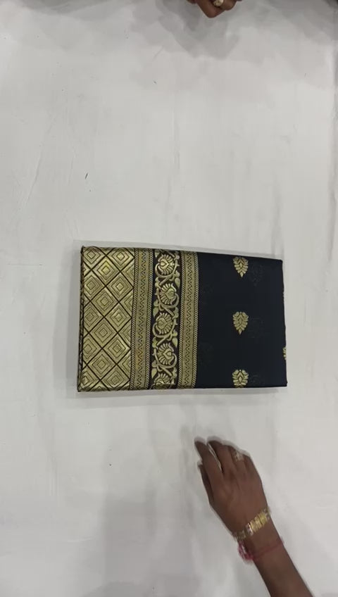 Royal Black Soft Lichi Silk Saree with Rich Jacquard Border