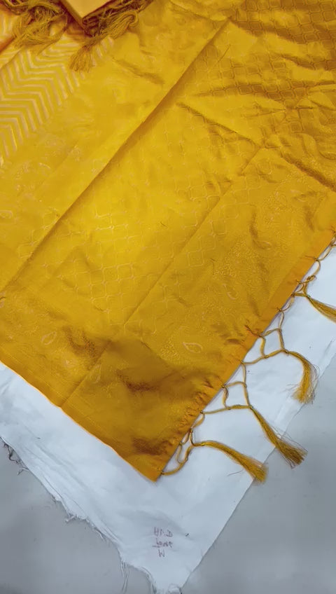 Royal Mustard Soft Lichi Silk Saree with Rich Jacquard & Designer Zhalar