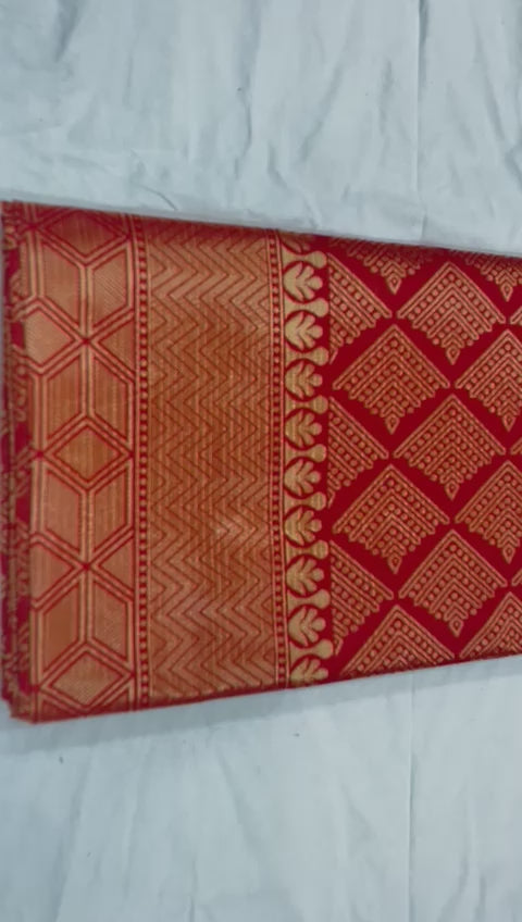 Bridal Red Soft Lichi Silk Saree with Rich Jacquard Pallu – Premium Wedding Collection