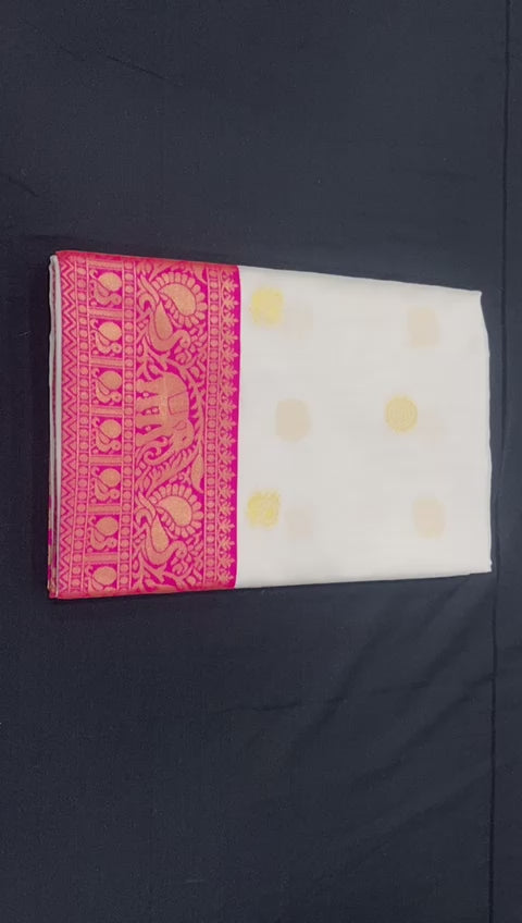 Elegant Soft Lichi Silk Saree with Rich Pink Jacquard Pallu
