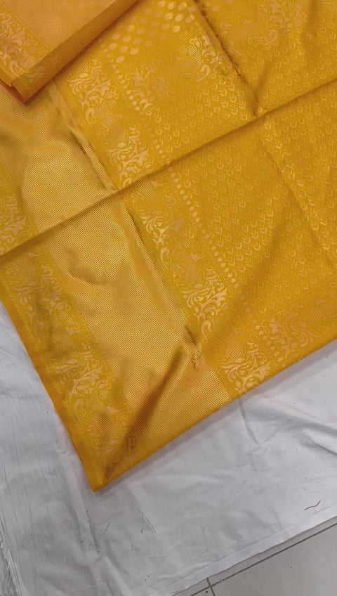 Sunshine Yellow Soft Lichi Silk Saree with Rich Jacquard Pallu