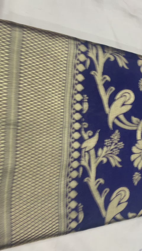 Royal Blue Soft Lichi Silk Saree with Rich Golden Jacquard