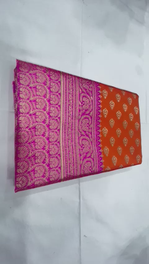 Royal Orange Soft Lichi Silk Saree with Rich Jacquard Pallu – Festive Special