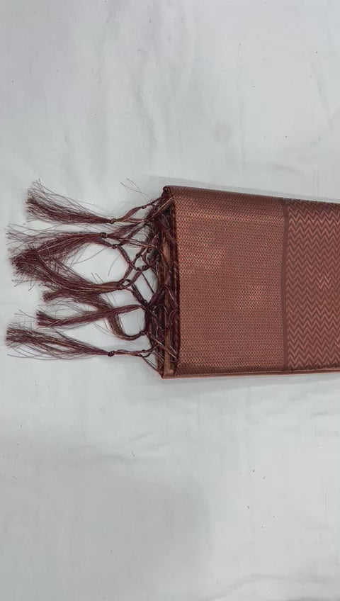 Classic Chocolate Soft Lichi Silk Saree with Rich Jacquard Pallu & Zhalar
