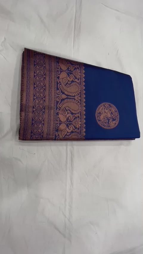 Royal Navy Blue Lichi Silk Saree with Heavy Jacquard Pallu – Premium Festive Wear