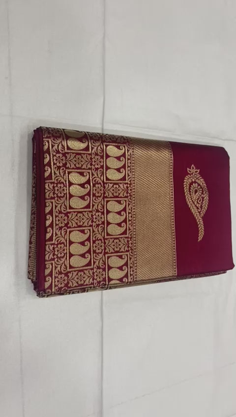Royal Maroon Soft Lichi Silk Saree – Rich Golden Jacquard Pallu