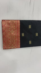 Classic Black Soft Lichi Silk Saree with Grand Red Jacquard Border