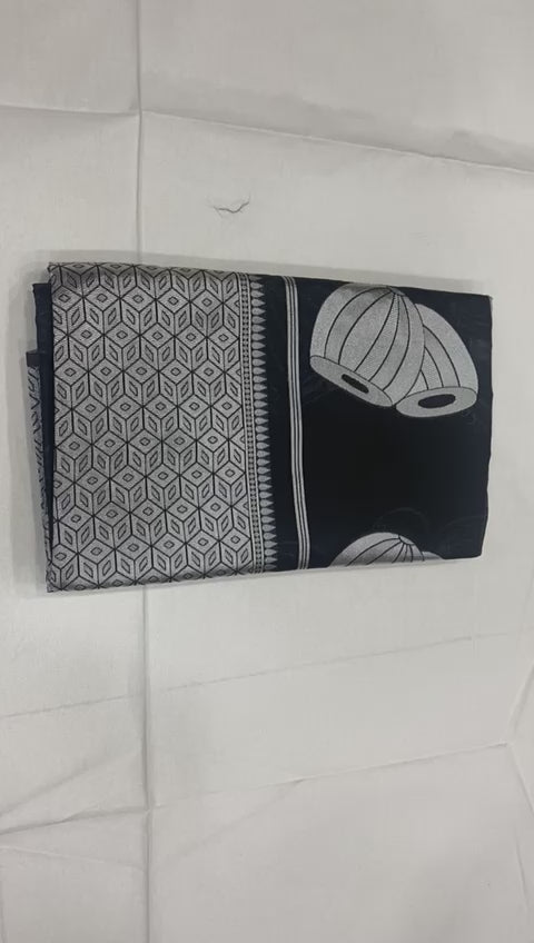 Designer Black Soft Lichi Silk Saree with Silver Woven Motifs
