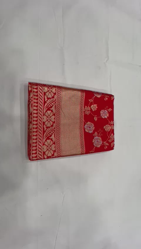 Bridal Red Soft Lichi Silk Saree with Royal Jacquard Pallu