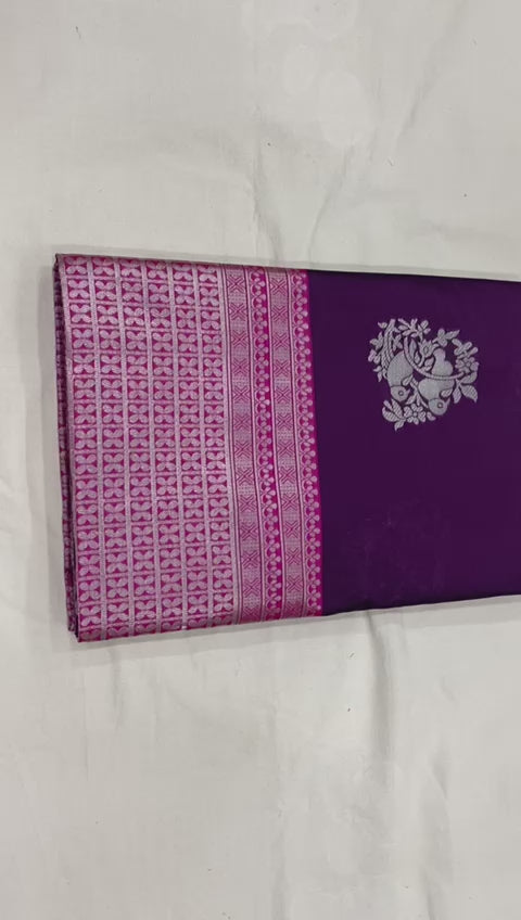 Royal Purple Soft Lichi Silk Saree with Rich Jacquard Border