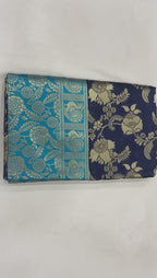Royal Navy Blue Soft Lichi Silk Saree with Aqua Jacquard Border