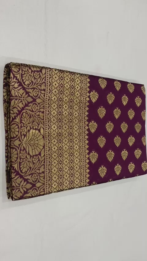 Royal Purple Lichi Silk Saree with Heavy Golden Jacquard Border – New Launch