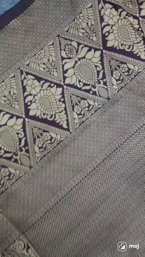 Royal Purple Lichi Silk Saree with Grand Golden Zari Pallu