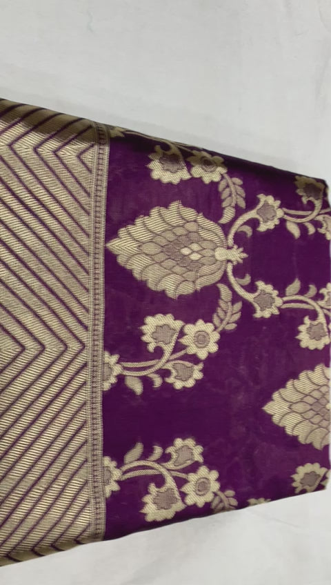 Royal Purple Soft Lichi Silk Saree with Rich Jacquard & Designer Zalar