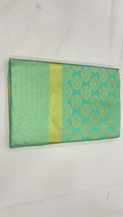 Mint Green Lichi Silk Saree with Elegant Golden Weave