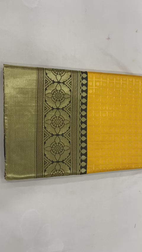 Royal Yellow & Black Soft Lichi Silk Saree with Rich Jacquard Pallu