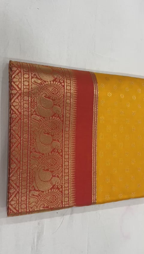 Royal Red & Yellow Soft Lichi Silk Saree with Rich Jacquard Pallu