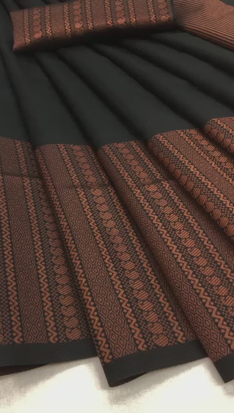 Classic Chocolate Soft Lichi Silk Saree with Rich Jacquard Pallu & Zhalar