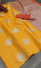Sunshine Yellow Soft Lichi Silk Saree – Festive Royal Charm
