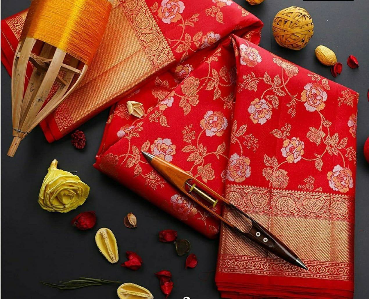 Bridal Red Soft Lichi Silk Saree with Royal Jacquard Pallu