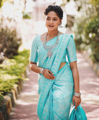 Elegant Turquoise Soft Lichi Silk Saree with Rich Weaving