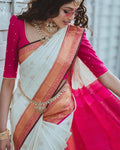 Elegant Soft Lichi Silk Saree with Rich Pink Jacquard Pallu
