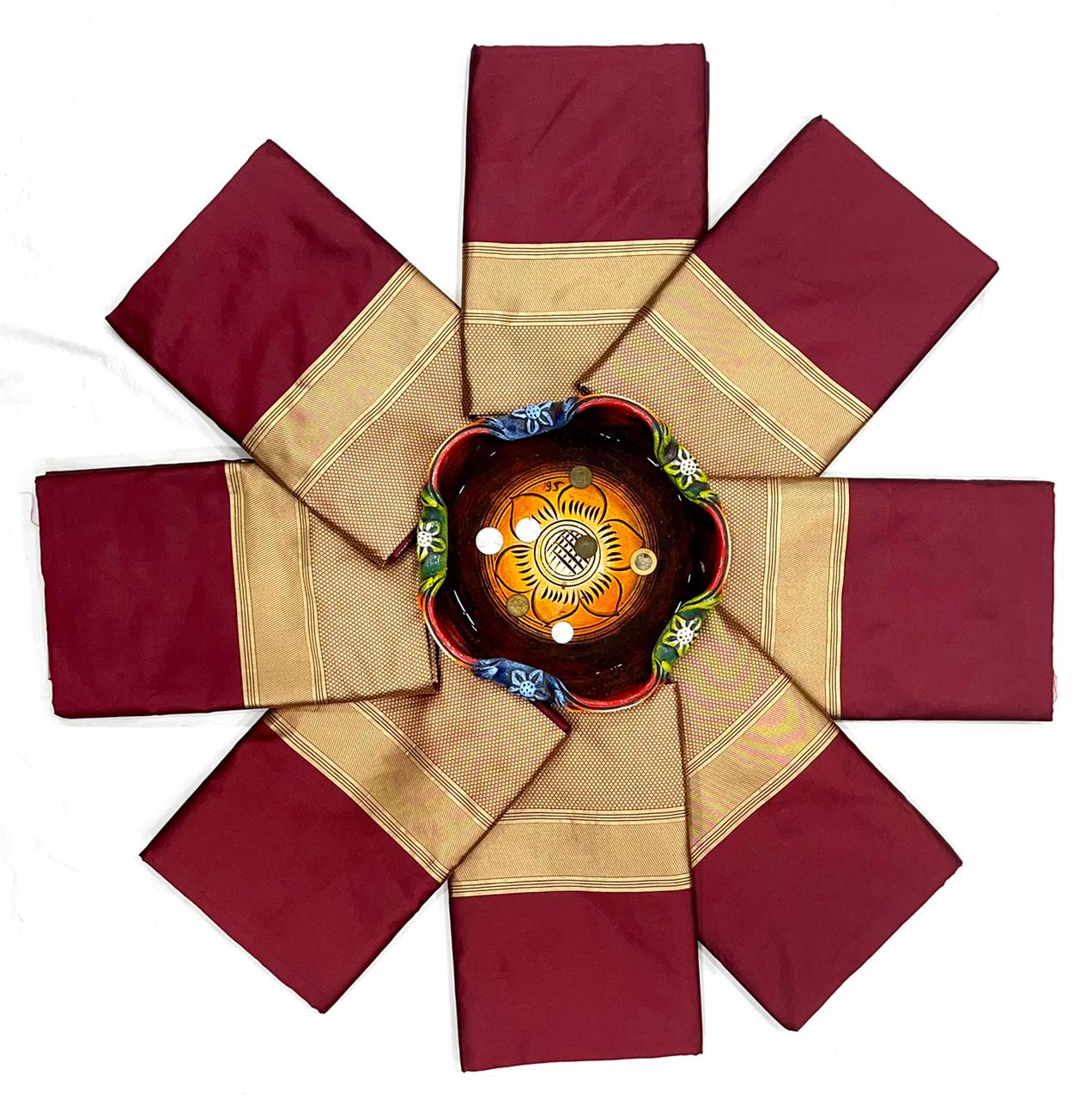Royal Maroon Soft Lichi Silk Saree with Rich Golden Pallu