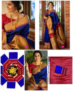 Royal Blue Lichi Silk Saree with Grand Golden Pallu