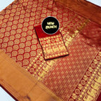 Royal Red Lichi Silk Saree with Grand Golden Jacquard Pallu