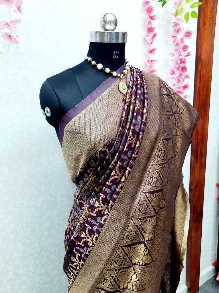 Royal Purple Lichi Silk Saree with Grand Golden Zari Pallu
