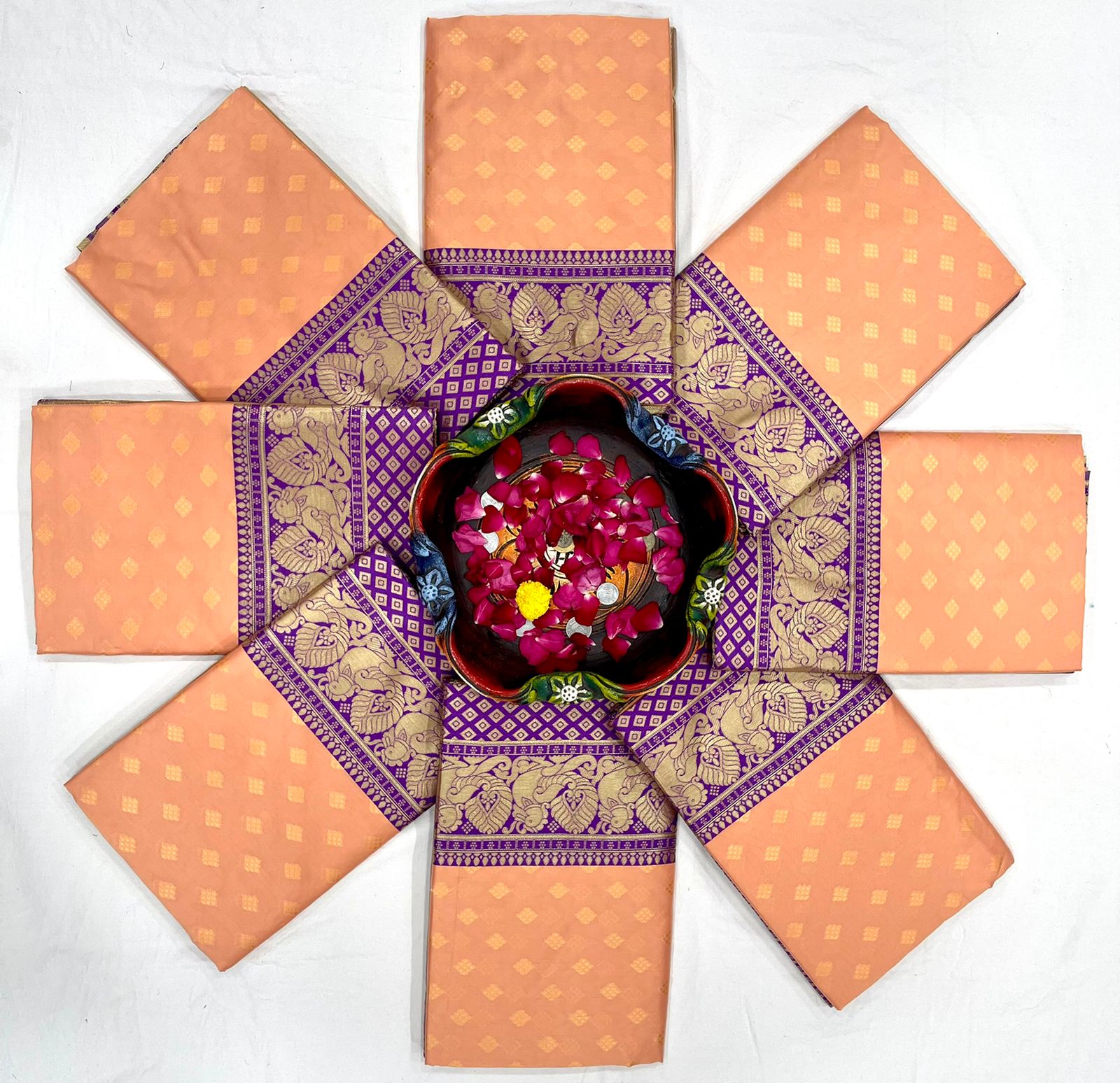 Royal Peach Lichi Silk Saree