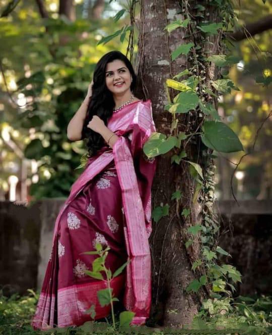 Royal Purple Soft Lichi Silk Saree with Rich Jacquard Border
