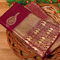 Royal Maroon Soft Lichi Silk Saree – Rich Golden Jacquard Pallu