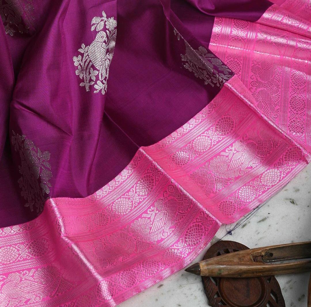 Royal Purple Soft Lichi Silk Saree with Rich Jacquard Border