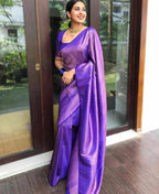 Royal Copper & Purple Soft Lichi Silk Saree with Heavy Jacquard Pallu