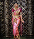 Royal Peach Pink Soft Lichi Silk Saree with Grand Jacquard Pallu