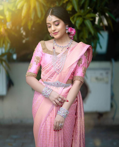 Blush Pink Lichi Silk Saree with Rich Jacquard Pallu – Festive Special