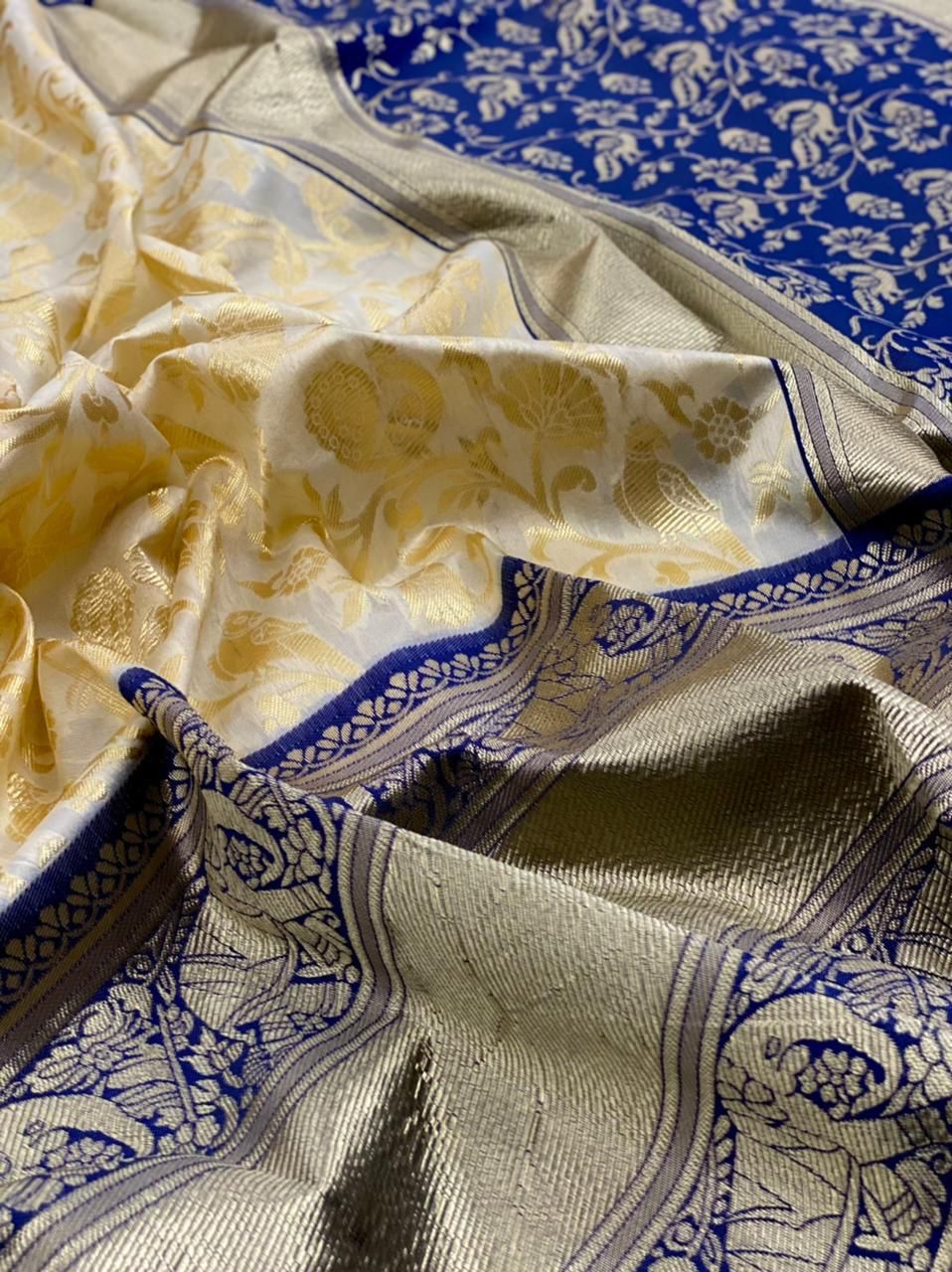 Royal Cream Soft Lichi Silk Saree with Classic Jacquard Border