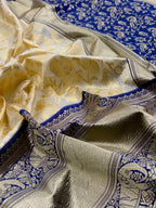 Royal Cream Soft Lichi Silk Saree with Classic Jacquard Border