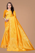 Golden Glow Soft Lichi Silk Saree – Rich Jacquard Elegance