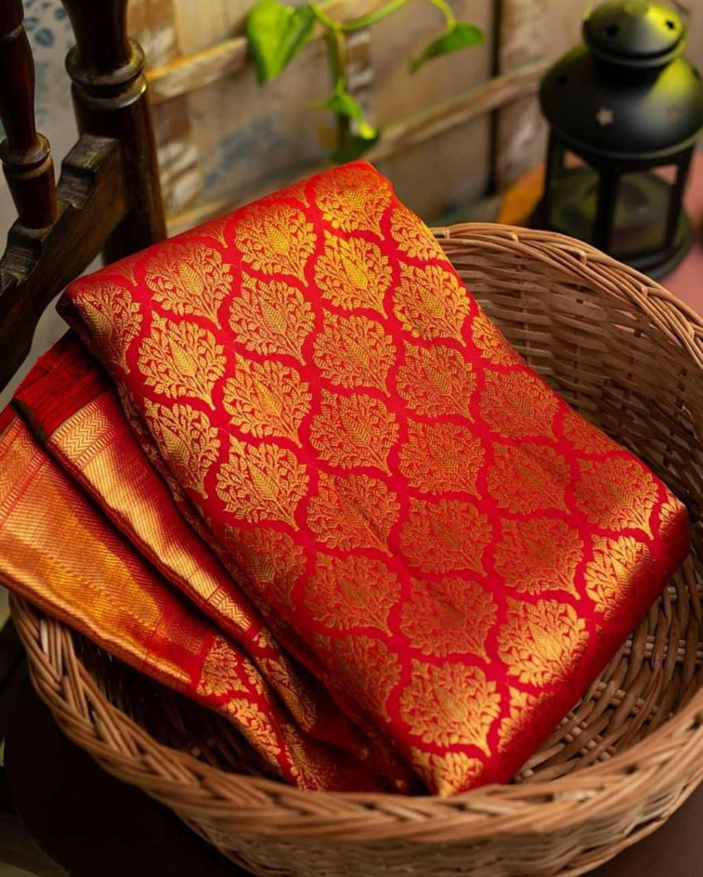 Royal Red Lichi Silk Saree with Grand Golden Jacquard Pallu
