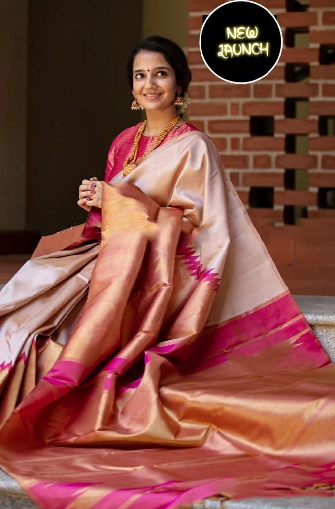 New Launch Premium Soft Lichi Silk Saree – Royal Gold & Pink Elegance